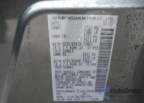 2015 Infiniti Qx60 from USA, damaged, VIN 5N1AL0MN6FC516304